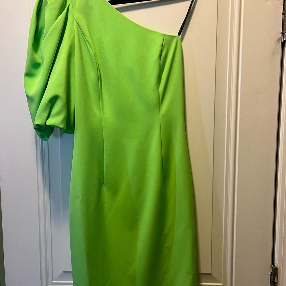 Black Halo Green Asymmetrical Ruched Cocktail Dress